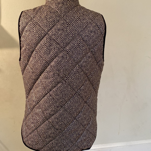 J Crew dark green/tan herringbone quilted vest w/black trim Sz S - Picture 7 of 14